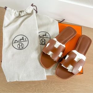 Hermes Oran Sandal Brown Gold NIB 36.5